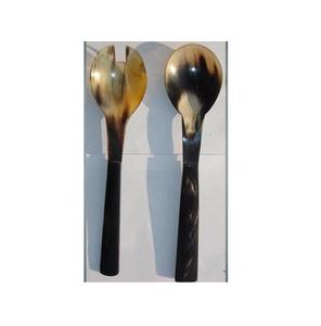 Ensemble de couverts à salade en corne et résine avec cuillère et fourchette en acrylique Aqua Swirl et motif de modèle noir pour la cuisine et l'hôtel - Product Image 5