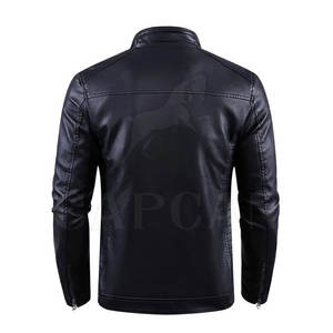 Veste en cuir décontractée coupe ajustée pour hommes, nouveauté, couleur unie, avec col montant, accessoire de style personnalisé - Product Image 2