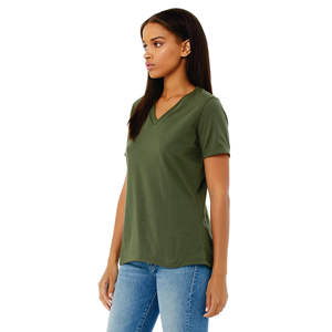Airlume – T-Shirt à manches courtes et col en v pour femme, en coton peigné et avec anneau, simple, vert militaire, 100% oz, 4.2 - Product Image 2
