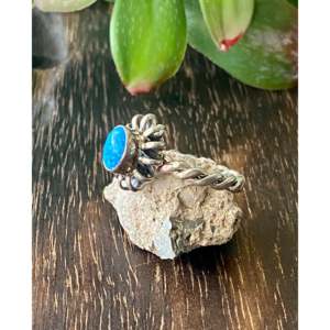 Navajo Handmade <b>Blue</b> <b>Opal</b> Sterling Silver Statement <b>Ring</b> Size 8.5 - Product Image 4