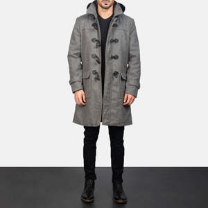 Grey Knitted Woolen Fashion Hooded Duffle <b>Coat</b> with <b>Camel</b> Filling and Nylon Shell - Product Image 4