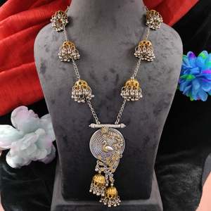 Élégant indien ethnique femmes double ton paon conception longue chaîne collier beauté intemporelle pour mariée tenue de fête - Product Image 1