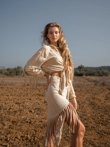 Mini falda Bohemia chic de algodón con flecos, envoltura de Festival blanca, estilo informal, decoración con volantes transpirables, cintura Natural teñida lisa - Product Image 5