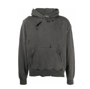 Respirant Haute Qualité Streetwear Distressed Hoodie coton Polaire Blanc Double Couche Poches Acide Lavage Distressed Hoodies - Product Image 5