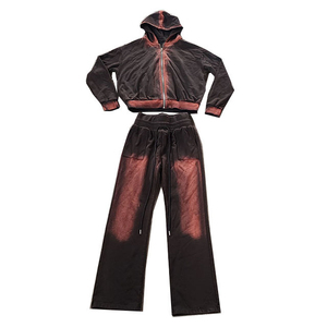 Sun Fade Custom Sweat Suit Survêtements surdimensionnés Acid Wash Sweat à capuche zippé et Jogger Set Hommes - Product Image 1