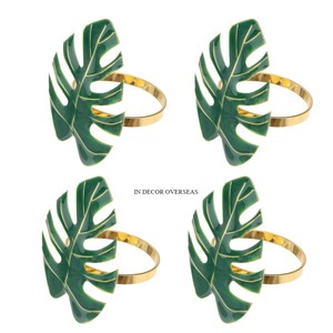 Anillos de Servilleta de Lujo Fundidos en Aluminio Chapado en Oro de Alta Calidad con Hojas de Color Verde, Accesorios de Decoración para Mesa de Bodas y Fiestas - Product Image 1