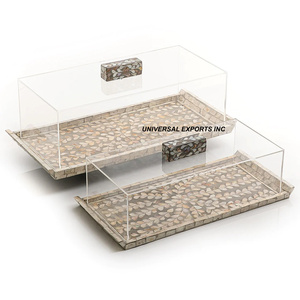 Plateau de service rectangulaire en bois avec plateau en acrylique Vente chaude Plateau de chocolat en nacre en bois de luxe décoratif - Product Image 1