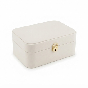 Boîte à bijoux rectangulaire double couche en cuir PU, design moderne, multifonction, avec fermeture à clé, prix d'usine en gros - Product Image 2