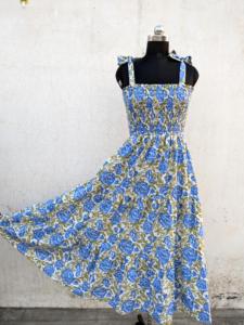 Vestido Maxi de Verano de Algodón Suave con Estampado Floral, Estilo Dulce, Ecológico, Sin Mangas, Hecho a Mano en India, para Mujer - Product Image 4