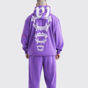 2024 surdimensionné personnalisé hommes survêtement lourd coton polaire à capuche et survêtement ensembles techniques imprimées pour l'hiver - Product Image 3