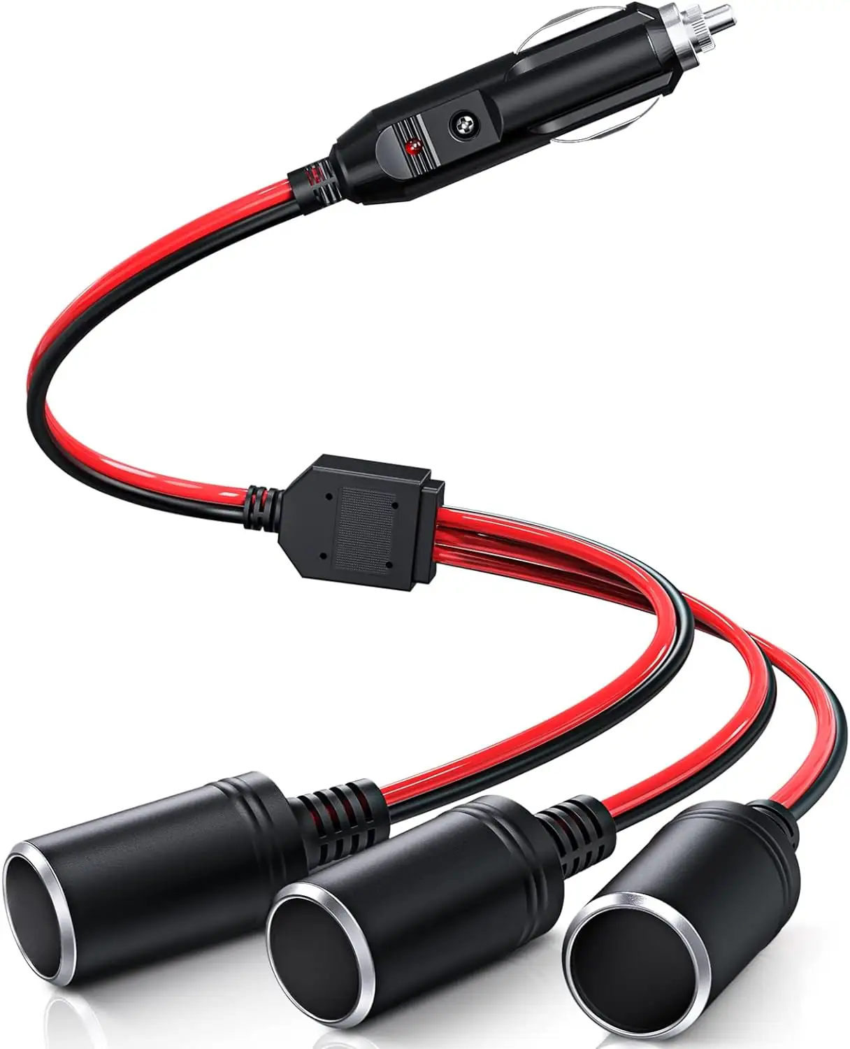 12V 24V araba güç Splitter 3-Way fiş çıkış adaptörü, 15A sigorta ile 12 inç çakmak uzatma kablosu kablosu 16AWG