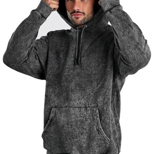 Jersey de manga larga de gran tamaño personalizado de alta calidad, Sudadera con capucha de invierno de mezclilla con lavado ácido para hombres, negro lavado Vintage, descolorido rápido - Product Image 1