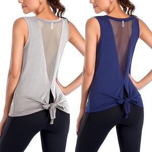 Canotte da allenamento da donna 2 pezzi traspiranti per il Fitness e lo Sportswear con Design solido a mezza manica stampa senza cuciture alla moda con retro aperto - Product Image 5