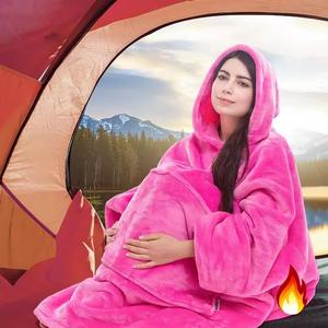 Échantillon disponible : Sweat à capuche oversize en polaire avec manches, style couverture, à carreaux, pour femme, avec poches - Product Image 4