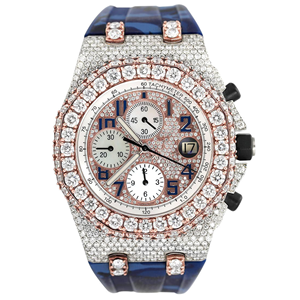 Estilo Hip Hop Iced Out Blue Rubber Band Cronógrafo Función de fecha Moissanite Diamond Tachonado Reloj para hombres y mujeres. - Product Image 1
