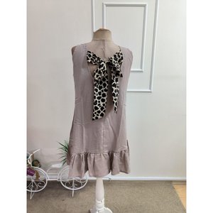 Robe courte à bretelles et col rond pour femme avec nœud au dos, imprimé léopard, en viscose tissée à lacets, 35354 - Beige - Product Image 5