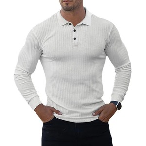 Otoño primavera hombres 100% algodón ropa de gimnasio de manga larga para Polo para entrenamiento físico camiseta delgada para culturismo de punto - Product Image 3