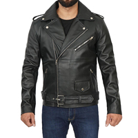 Veste de moto en cuir de vache véritable décontractée pour homme, imperméable, coupe-vent, noire, tendance avec logo sur le devant