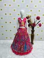 Choli Festif et Élégant pour Filles et Enfants, pour Mariage et Diwali, en Crêpe Naturel Lourd et Extensible, avec Broderie et Imprimé Positionnel