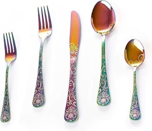 Ensemble de 5 couverts en acier inoxydable cuillère couteau fourchette utilisé dans les ustensiles de cuisine café de table maison couleur argent plaqué ensemble de couverts utilisables - Product Image 2