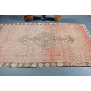 Alfombra turca vintage de 5x9 pies, diseño de retazos de lana de área grande rojo beige con respaldo de látex para pasillo o dormitorio, nuevo modelo - Product Image 3