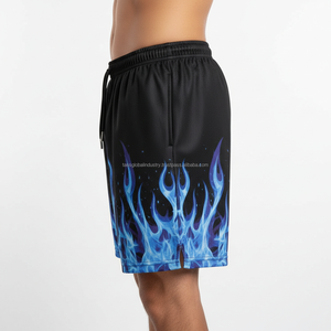 Pantalones Cortos Deportivos de Malla para Hombre, Transpirables, Diseño Personalizado OEM, Patrón de Fuego Azul, para Gimnasio y Verano - Product Image 4