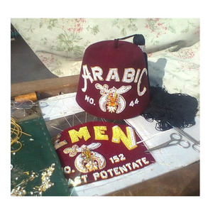 Vintage Arabia Masonic Freemason Shriners Jeweled Fez Hat with <b>holder</b> with Tassel WITH CASE Fez hat Burgundy Color Fez - Product Image 1