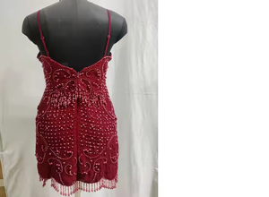 Transpirable sin mangas A-Line gasa vestido de noche bordado con cuentas lentejuelas antiestáticas buen precio para fiestas especiales - Product Image 4