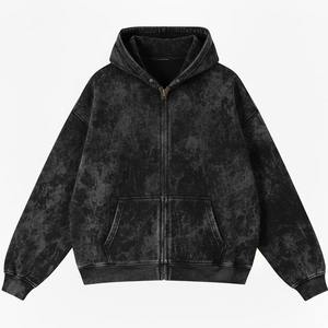 Sweat à capuche zippé pour homme de qualité supérieure, sur mesure, délavé à l'acide, uni, respirant, lourd, vintage, avec échantillon gratuit - Product Image 2