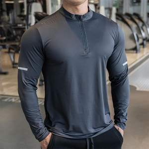 Custom <b>Long</b> <b>Sleeve</b> Running Workout T-Shirt Clothing Sports Gym Quarter Zip <b>Long</b> <b>Sleeve</b> Scoop Neck T Shirt for <b>Men</b> - Product Image 5