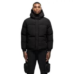 Veste en duvet d'automne-hiver personnalisée pour hommes, manteau en duvet d'oie de grande taille, col debout, veste bouffante décorée à motif imperméable - Product Image 1