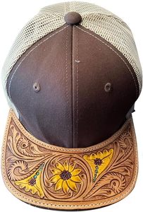 Diseñador de alta calidad Tooled a mano Mejor sombrero de camionero de cuero Western Flatbill Style Cap Mejores ideas de regalos para unisex - Product Image 3