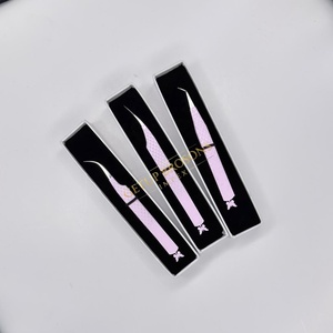 New Stainless Steel Curve <b>Butterfly</b> Cutout Eyelash Extension Tweezers <b>Light</b> Pink Powder Coating Isolation Gold Tip Beauty Tool - Product Image 2