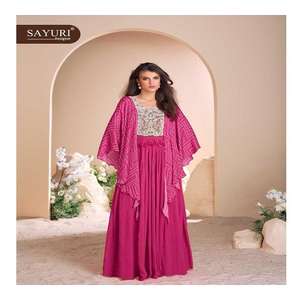 Vestido de seda Chinon Real Premium con bordado Moti a mano Traje de diseñador de estilo moderno para adultos Fabricado en India - Product Image 1
