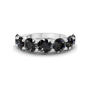Petite Black Round Band Lab Grown Diamond 0.50 Ct Tw 14K Solid Gold Black Color VS Clarity 5 Diamond Bold Delicate Contrast <b>Row</b> - Product Image 2