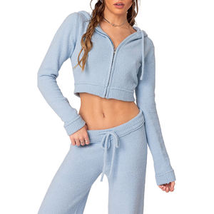 New Design Custom Zipper <b>Crop</b> <b>Top</b> Women Plain Cotton <b>Long</b> <b>Sleeve</b> Hoodie <b>Crop</b> <b>Top</b> Sweatshirt With Hood Causal Women Wear - Product Image 1