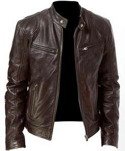 Chaqueta de Cuero de Cordero Negra para Hombre de Alta Calidad OEM, Estilo Motero de Invierno, Tela de PU, Venta Directa al por Mayor desde Pakistán - Product Image 1