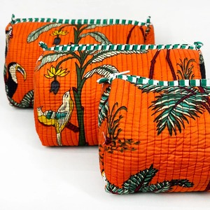 Ensemble étui de voyage en coton fait à la main de style vintage fermeture à glissière-imprimé jungle tropicale-écologique durable-résistant à l'eau grand - Product Image 1