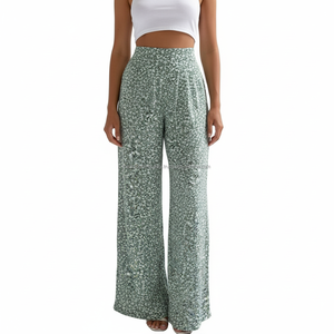 Pantalon Palazzo Léger Taille Haute en Spandex/Polyester à Imprimé Floral pour Femme – Idéal Plage et Été (Vente en Gros) - Product Image 1