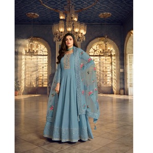 Dernières Anarkali Salwar Kameez Dupatta Dola Soie Cordage Travail Long Festival Indien Fête Porter Costume Mariages Direct Surat - Product Image 1