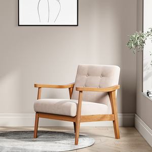 Haibara Modern Cross <b>Back</b> Accent <b>Chair</b> Made of Solid Teak Wood <b>High</b> Quality with Thick Padding and Natural Finish - Product Image 1