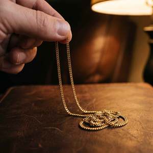 Aurelio Signature Gold-Plated Flat Link <b>Chain</b> Trendy Unisex <b>Rope</b> <b>Chain</b> with Diamond Accents - Product Image 3