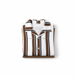 Ensemble de shorts décontractés pour hommes personnalisés OEM, respirants, à rayures - Motif à rayures multicolores marron et blanc, tenue d'été 2 pièces - Product Image 6