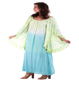 Women's Plus Size New Traditional Boho Style <b>Kaftan</b> Dress <b>Summer</b> Viscose Tie-Dye Ruffles Maxi Slit Straight Silhouette Ombre - Product Image 1