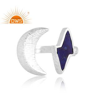 แหวนแลพิสแลแลปสจากธรรมชาติทำจากเงินแท้คุณภาพดีแหวนดีไซน์รูปพระจันทร์ครึ่งเสี้ยวผู้ผลิตเครื่องประดับตามสั่ง - Product Image 2