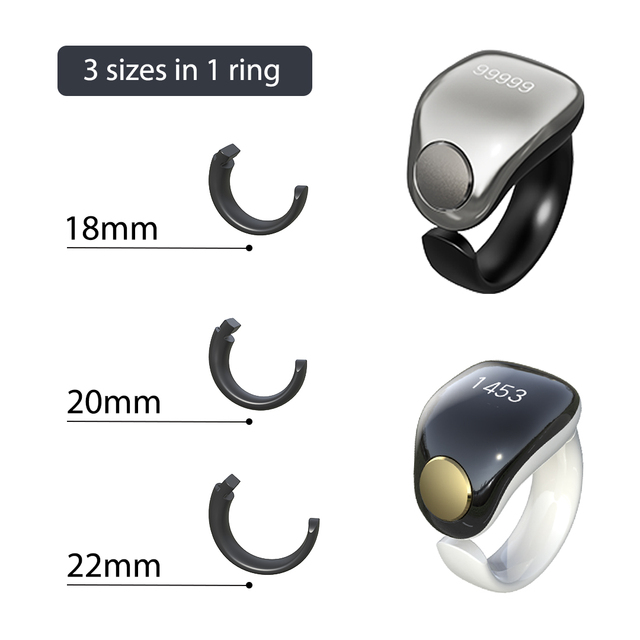 Weslamic Black Smart Tasbih Zikr Ring Tally Counter Touch Screen Prayer Reminder and Umrah Decorations for Ring Finger
