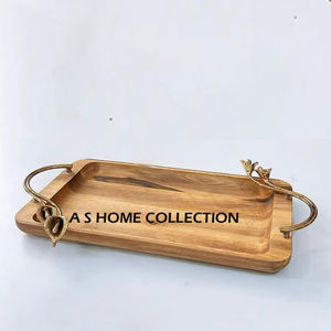 Nouvellement à la mode Table Top Plateau De Service À La Main En Gros Fantaisie Classique Haute Vente En Aluminium Métal Feuille Or Bordure - Product Image 2