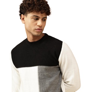 Pull-over en tricot à col rond pour homme, coupe classique, style décontracté, color-block, pour l'automne, blanc, noir, gris, en coton - Product Image 6