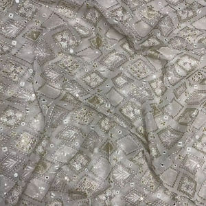 Viscose Georgette Broderie Séquence Tissu Miroir Travail Fantaisie Lahenga pour Dames Style Ethnique Indien Kurti et Choli Costume - Product Image 1