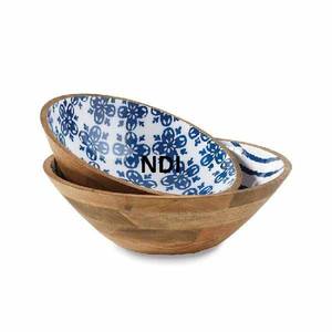 Lot de 2 bols de service en émail les plus vendus pour la maison, vaisselle, décoration de table, fruits, bol en bois design - Product Image 1